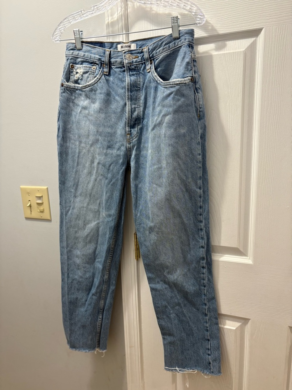 Re/Done Comfort Stretch High Rise Stove Pipe Jean Mid 70s Wash Size 28 - Picture 4 of 7